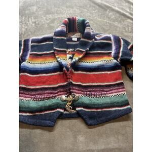 Melbourne Country Brand Women's Wool Indian Print Colorful Cardigan Sweater Sz M